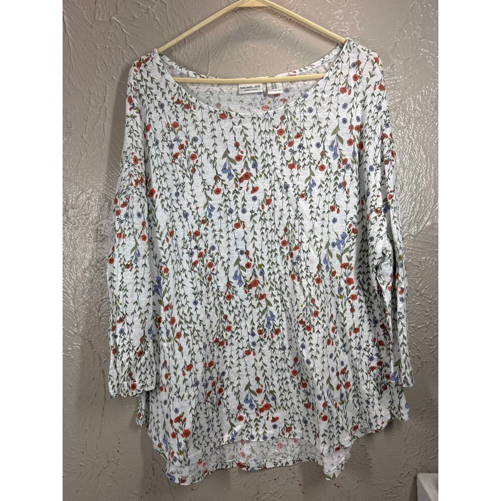 Rachel Zoe 100% Linen Floral Top 3/4 Sleeve Sweater Womens Plus Size 1X